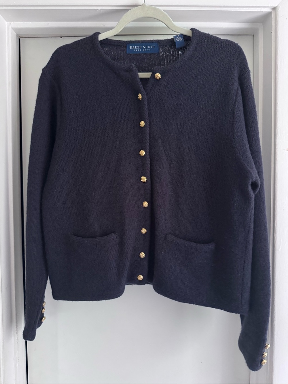 Karen Scott Navy Knit Button-Front Sweater 100% Wool
